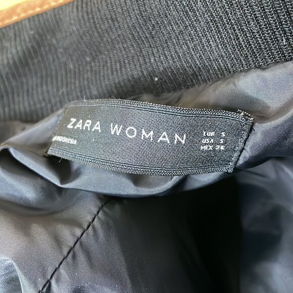 Zara Woman Lightweight Puffer Coat Jacket Black & Tan Size Small - Picture 8 of 9